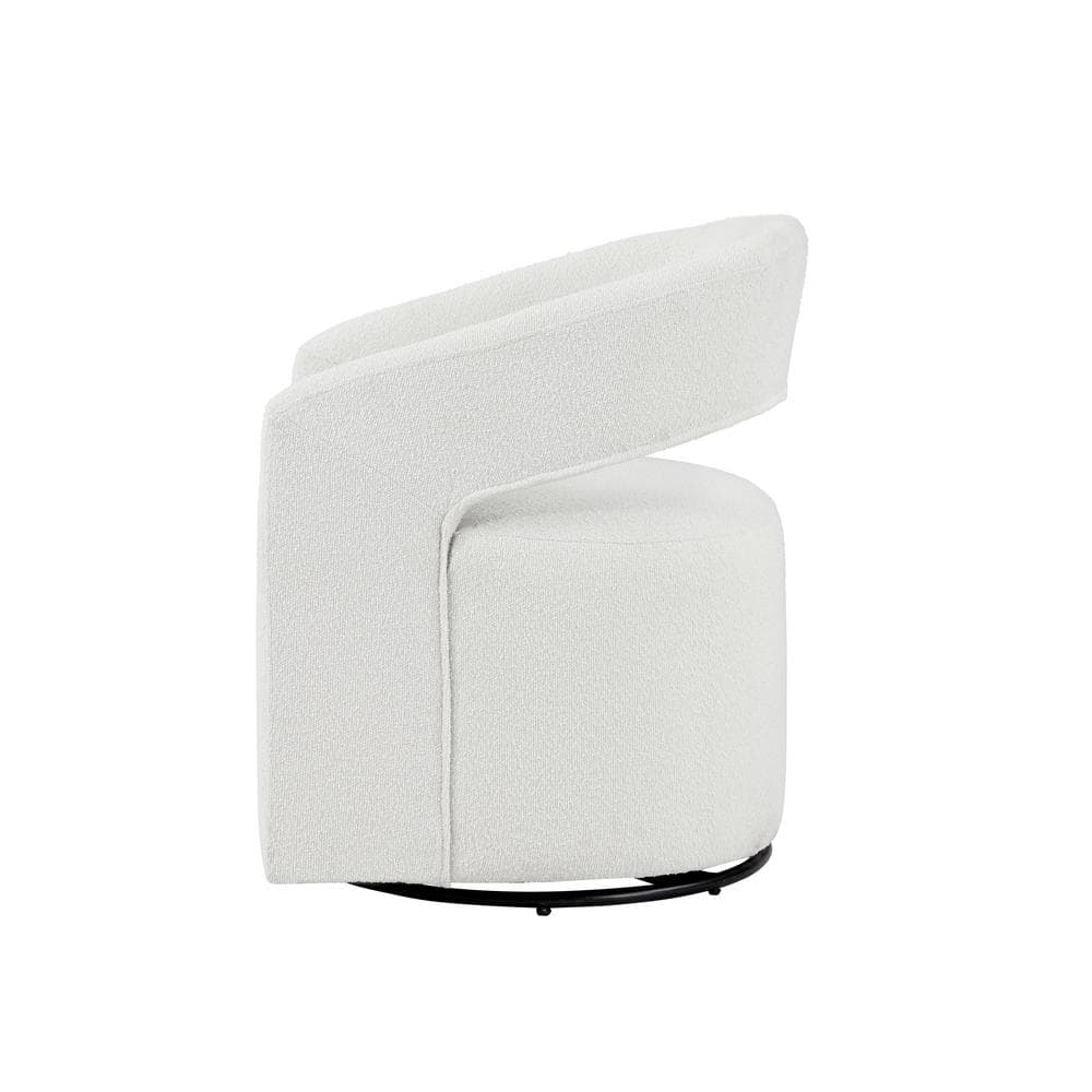 White Boucle Upholstered Swivel Barrel Accent Chair