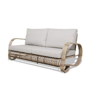 1-Piece Aluminum 2-Seater Outdoor Patio Conversation Sofa Chair with Beige Cushions