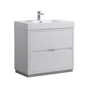 Valencia 36 in. W Bathroom Vanity in Glossy White with Acrylic Vanity Top in White