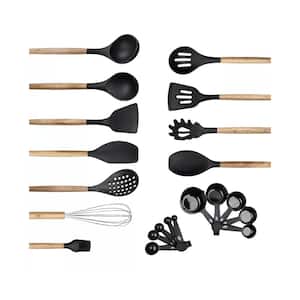 21 Pcs Dishwasher Safe and Heat Resistant Wood and Silicone Kitchen Cooking Utensils Set-Black