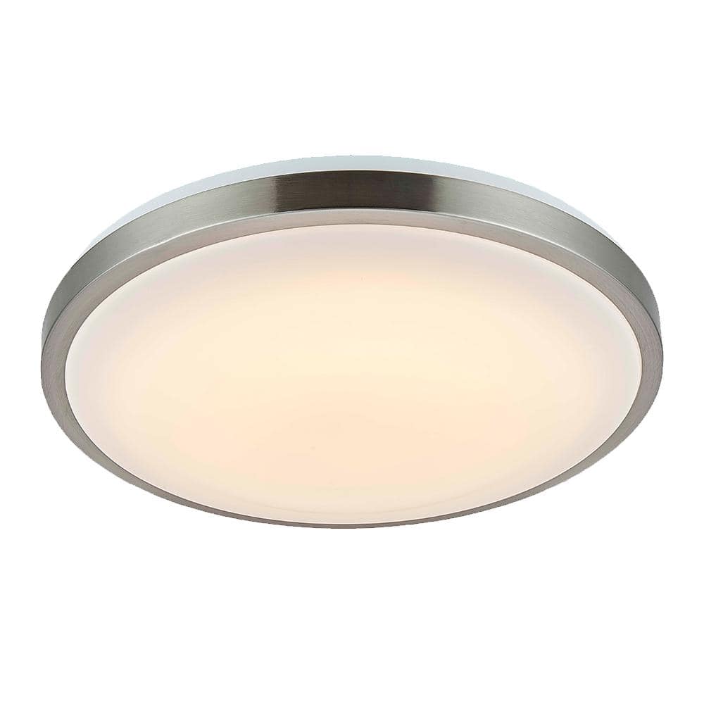 13 in. 75-Watt Modern Brushed Nickel Integrated LED Flush Mount with White 