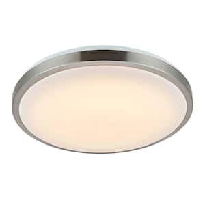 13 in. 75-Watt Modern Brushed Nickel Integrated LED Flush Mount with White Acrylic Shade