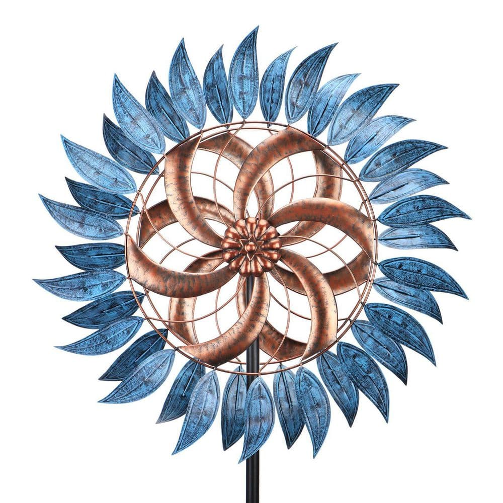 74 in. H Blue Metal Solar Powered Wind Spinner Outdoor Kinetic Wind Decor for Garden Patio Yard Weather Resistant price history on PriceWatchPro