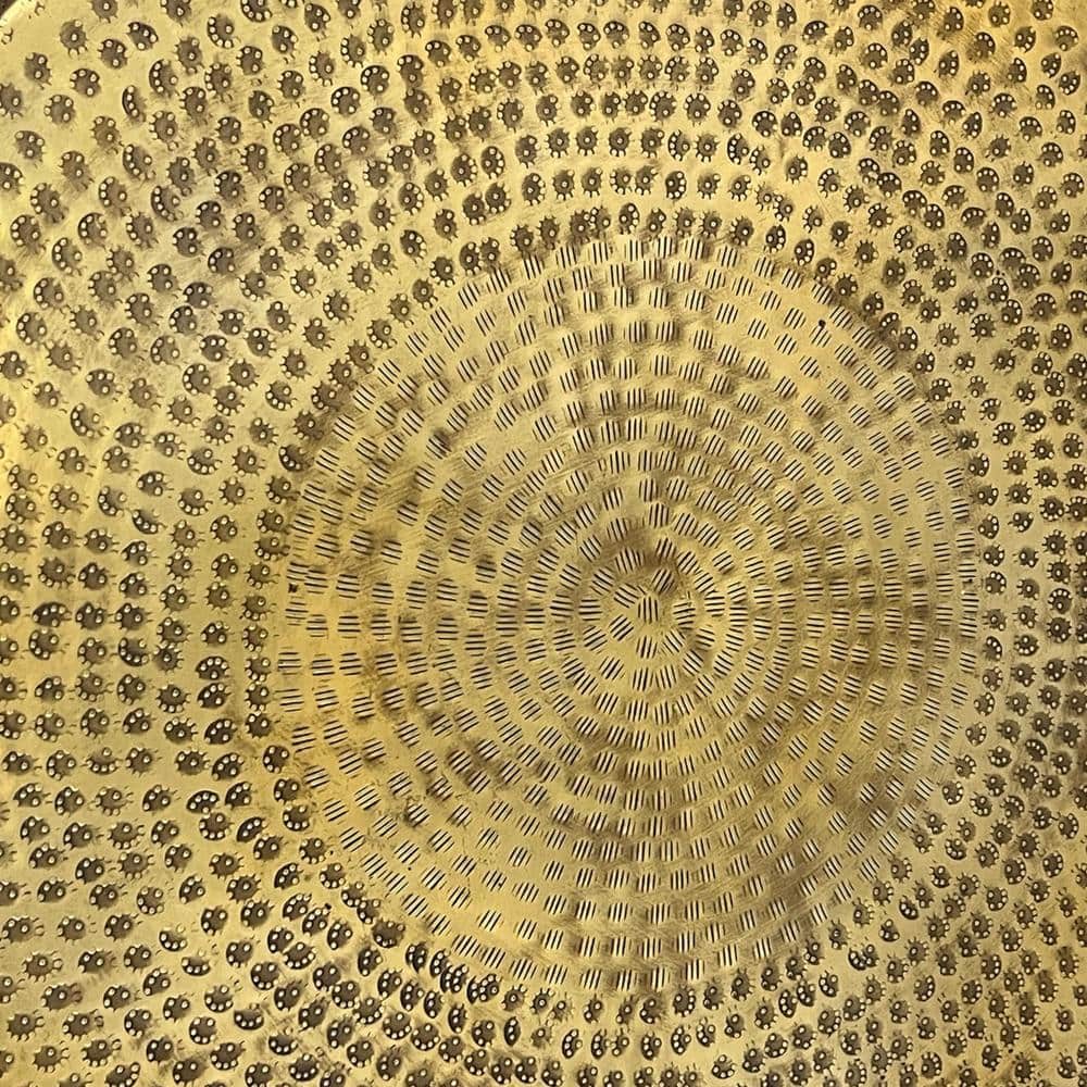 Antique Brass Round Metal Lift-Top Coffee Table with Hollow Center
