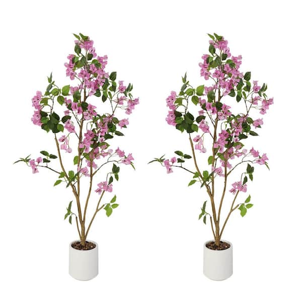 4FT 2pcs Artificial Trees Indoor,Faux Fake Tree Flower Potted,Artificial Plants for Home Office Wedding Party，Pink