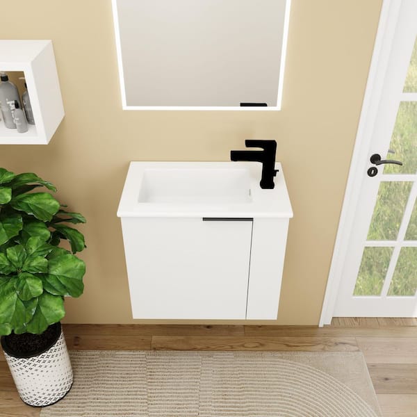 Victoria 22 in. W x 13 in. D x 20 in. H Floating Bath Vanity in White with White Integrated Ceramic Sink Top