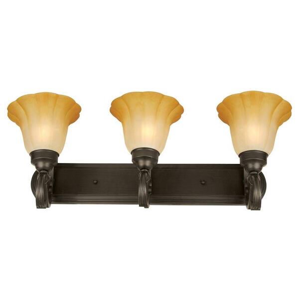 Yosemite Home Decor Florence Collection 3-Light Venetian Bronze Bathroom Vanity Light with Marble Sunset Glass Shade