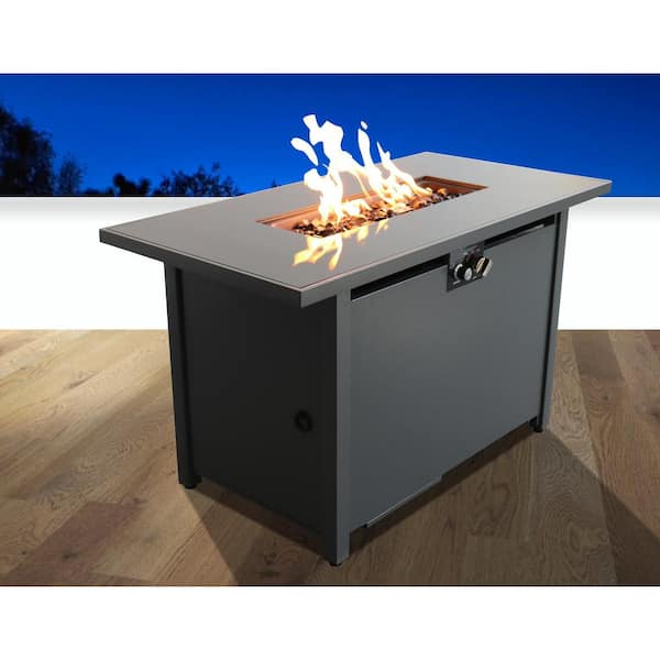 Unbranded 25 in. H x 42 in. W Steel Outdoor Propane; Natural Gas Fire Pit Table with Cover 50000BTU Output, Push Button Ignition