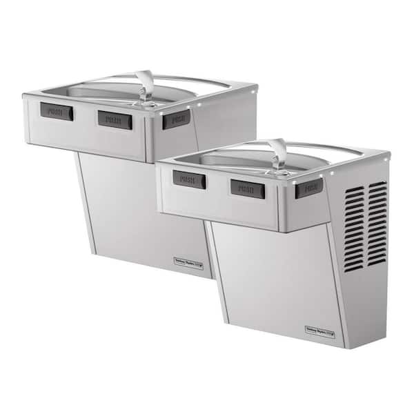 Halsey Taylor Wall Mount Bi-Level Drinking Fountain Faucet ADA Cooler Non-Filtered Refrigerated Platinum Vinyl