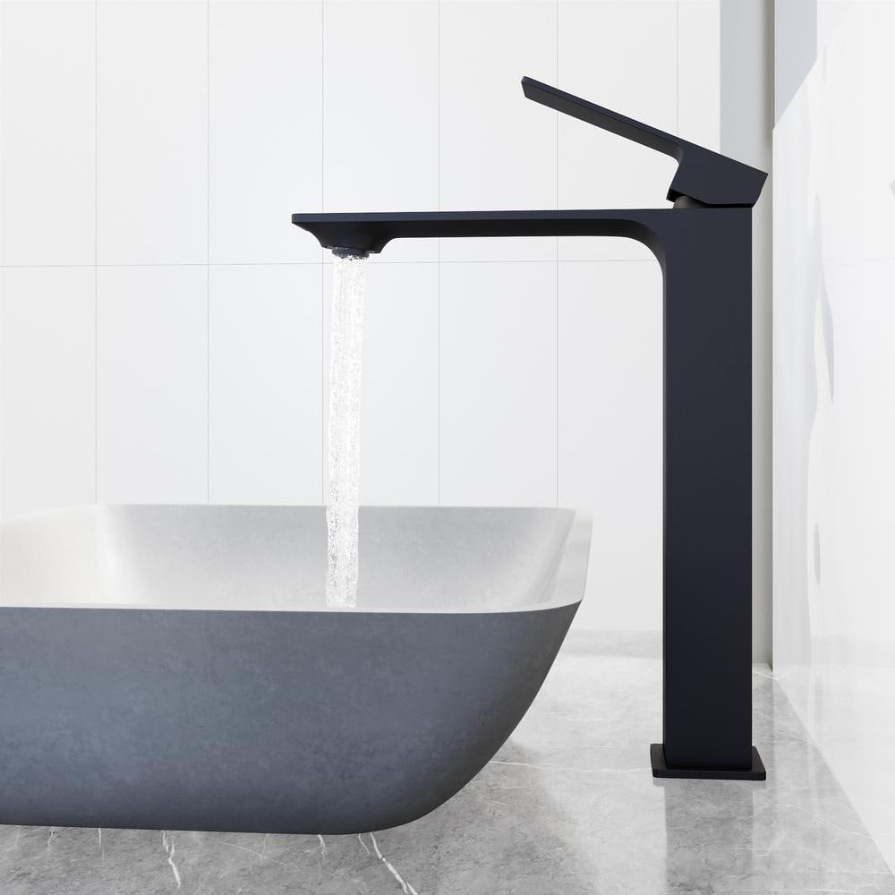 Matte Black Tall Single Handle Vessel Sink Faucet
