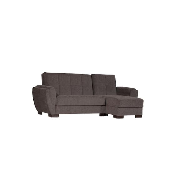 Ottomanson Basics Air Collection Grey Convertible L-Shaped Sofa Bed Sectional With Reversible Chaise 3-Seater With Storage