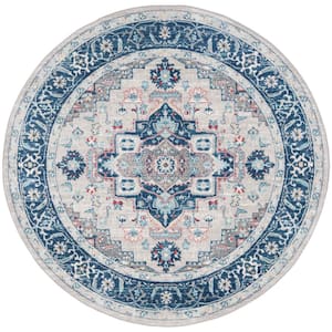 Brentwood Light Gray/Blue 7 ft. x 7 ft. Round Geometric Area Rug