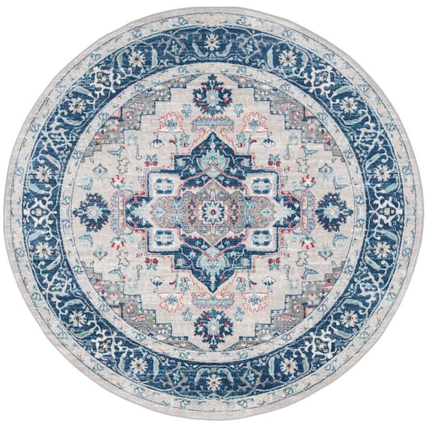 SAFAVIEH Brentwood Light Gray/Blue 7 ft. x 7 ft. Round Geometric Area Rug