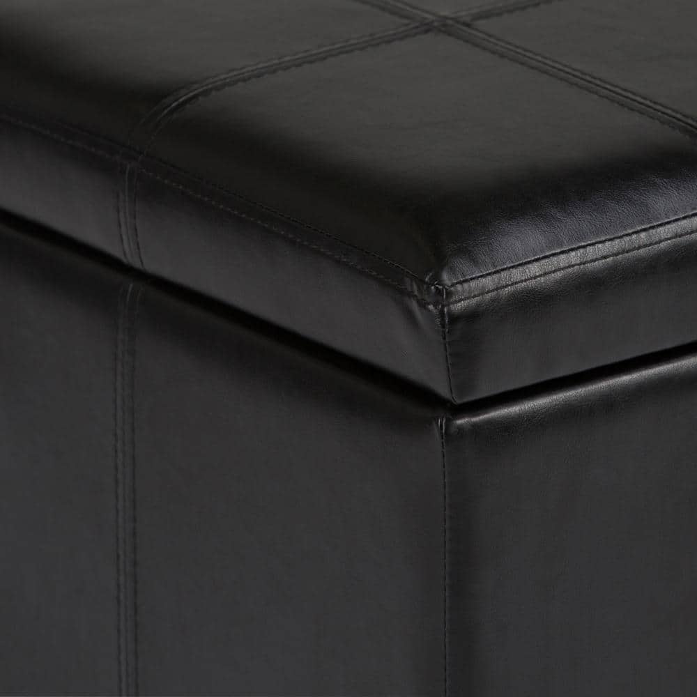 Midnight Black Traditional 33.5" Bench Ottoman with Stitched Top