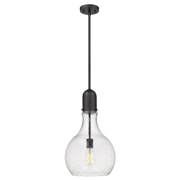 Amherst 60-Watt 1-Light Matte Black Standard Mini Pendant Light with Seeded Glass Shade, No Bulbs Included
