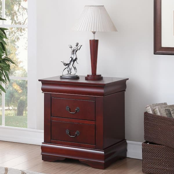 Acme Furniture Louis Philippe 2-Drawer Cherry Nightstand 24 in. x 15 in. x 21 in.
