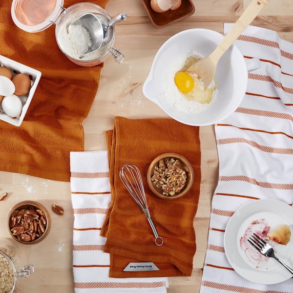 Albany Orange/White Honey Cotton Kitchen Towel Set (4-Pack)