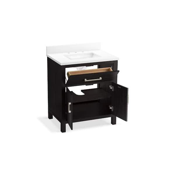 KOHLER Kresla 30.98in. Single Sink Freestanding Carbon Oak Bath Vanity with White Quartz Top Assembled