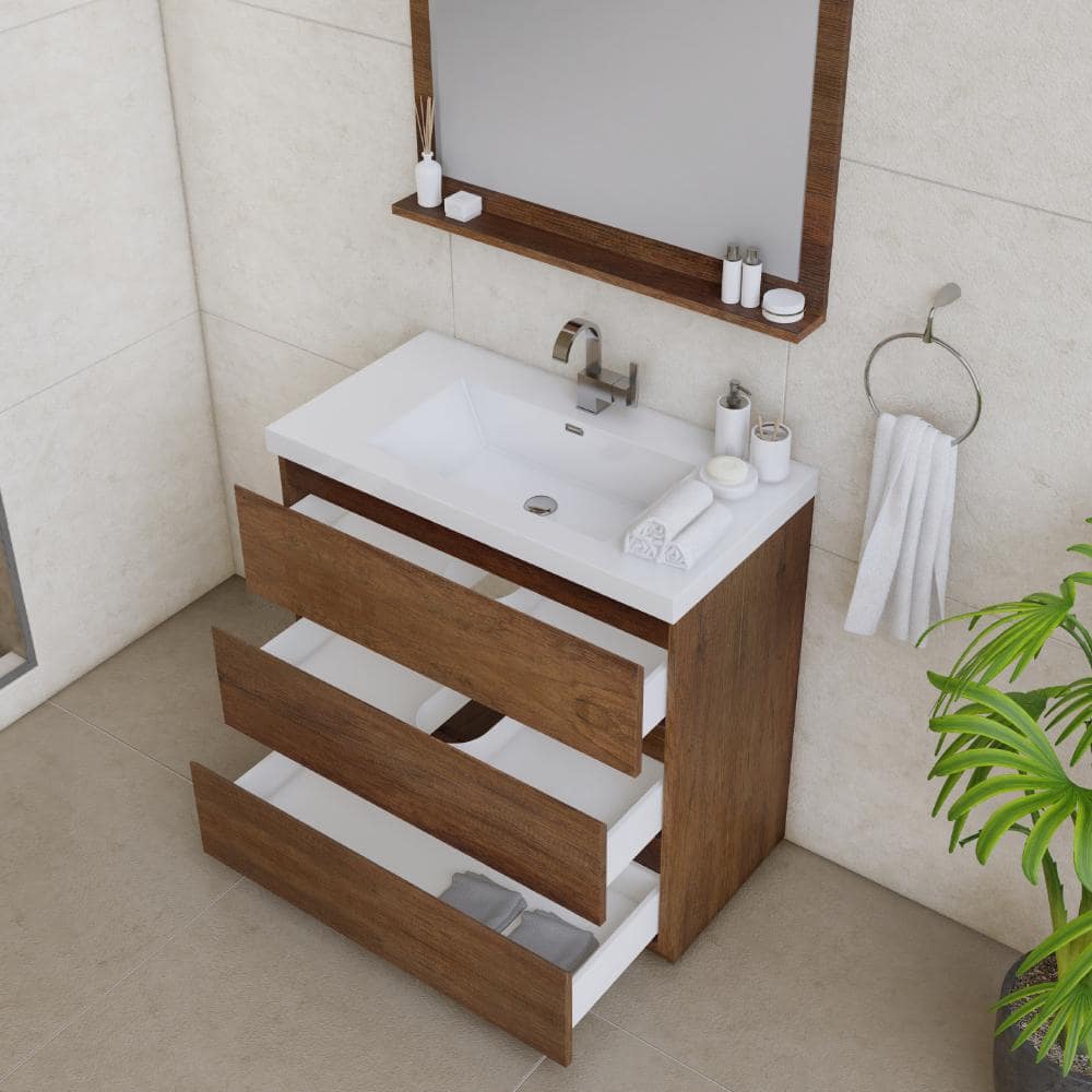 Alya 36" Rosewood Brown MDF Freestanding Bathroom Vanity