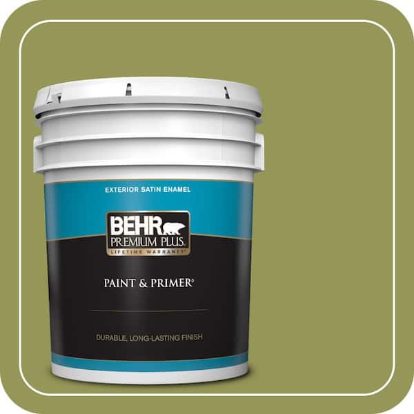 BEHR PREMIUM PLUS 5 gal. #M340-6 Spinach Dip Satin Enamel Exterior Paint & Primer