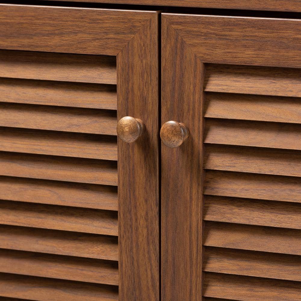 Walnut Finished 5-Shelf Wood Shoe Storage Cabinet with Drawer