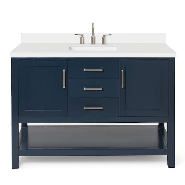 Bayhill 48 in. W x 22 in. D x 36 in. H Bath Vanity in Midnight Blue with Pure Pure White Quartz Top