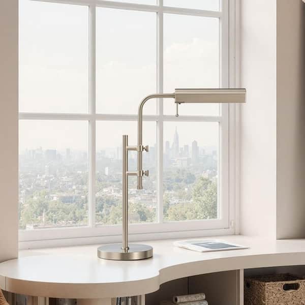 24.5 in. Brushed Nickel Contemporary Industrial 3CCT LED Pharmacy Task and Reading Table Lamp with Metal Shade