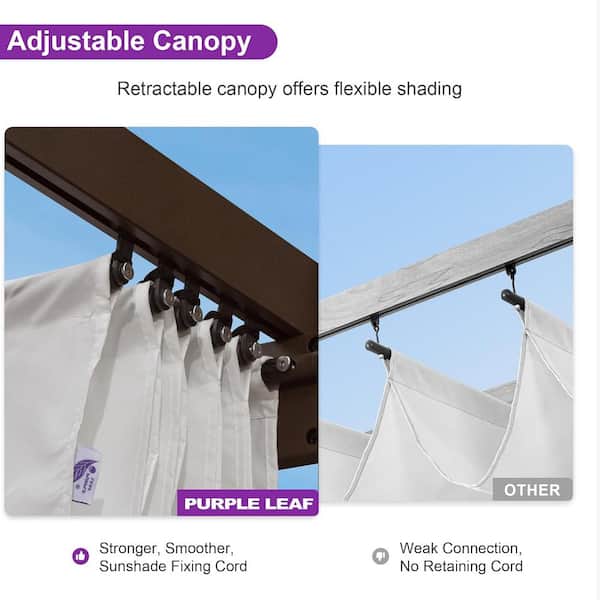 10 ft. W x 10 ft. D Modern Bronze Aluminum Pergola with White Adjustable UV Resistant Sun Shelter Canopy for Outdoor