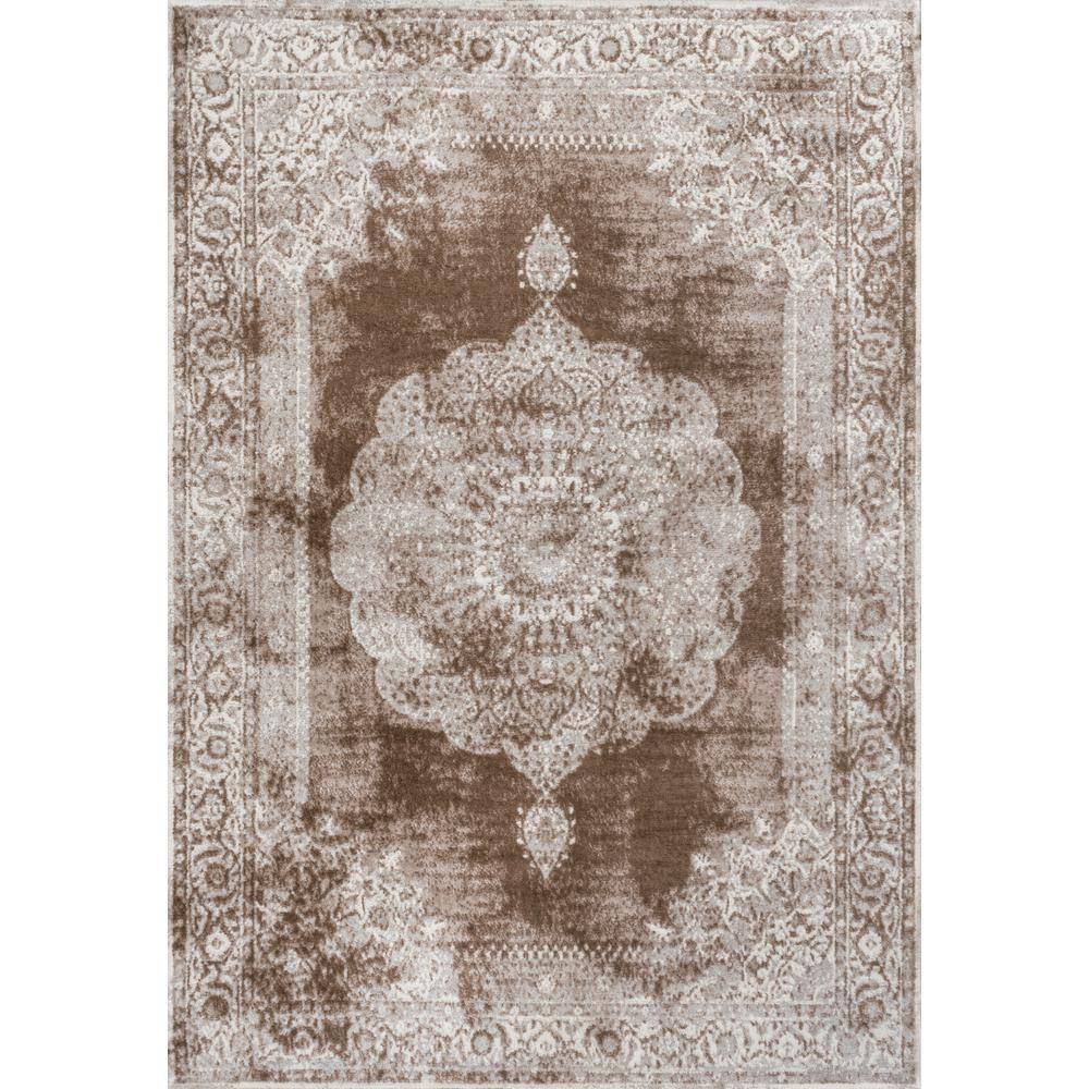 Ivory and Brown Medallion Synthetic 8' x 10' Area Rug