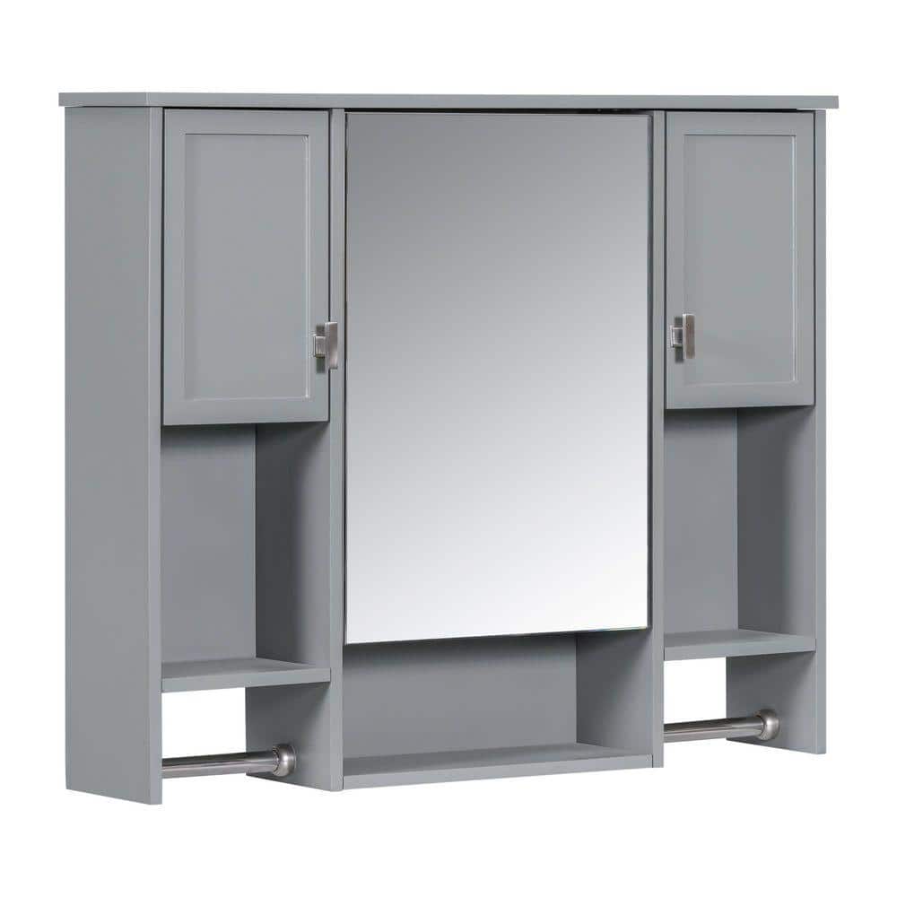 Modern 35 in. W x 28 in. H Rectangular Gray Wall Surface Mounted Storage Medicine Cabinet with Mirror, Towels Bar price history on PriceWatchPro