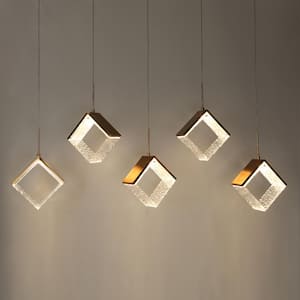 Cendrillon 5-Light Dimmable Integrated LED Plating Brass Linear Chandelier with Geometric Shades