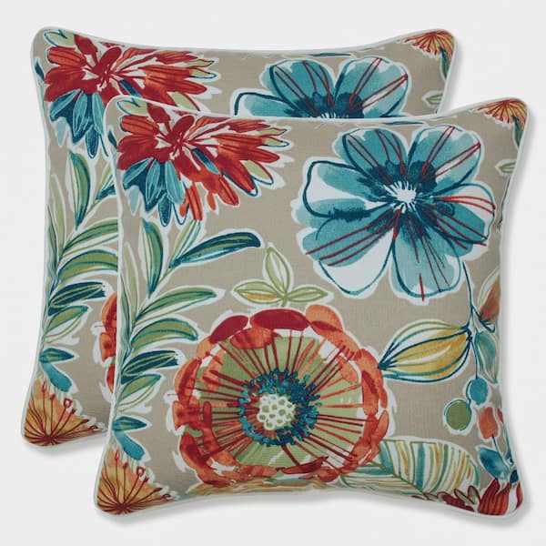 Pillow Perfect Floral Tan Square Outdoor Square Throw Pillow 2-Pack