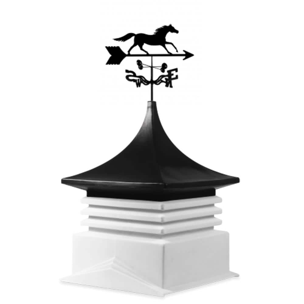22 in. x 22 in. White Base and Black Top Poly Cupola with Horse Weathervane