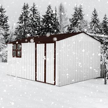 JimsMaison 12 ft. W x 10 ft. D White Coffee Metal Shed with Window (120 sq. ft.) JMSTSTG12-WCF