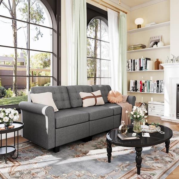 78.6 in. Modern 3-Piece Linen Sectional Sofa in Gray with Wooden frame