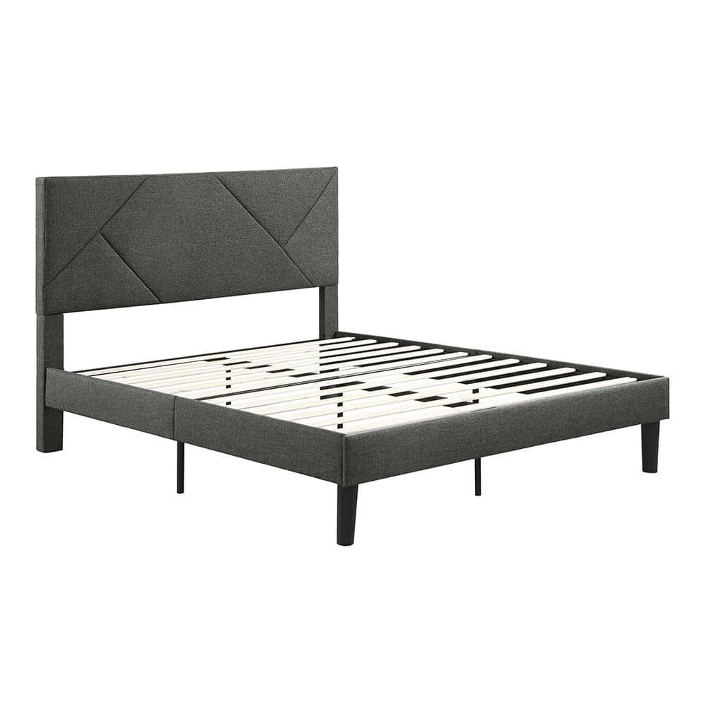 Raina Transitional Gray Upholstered Full Platform Bed with Engineered Wood Frame