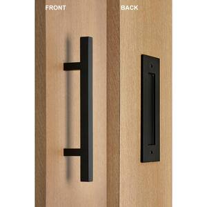 Contemporary 12 in. Black Powdered Square Pull and Flush Sliding Barn Door Handle