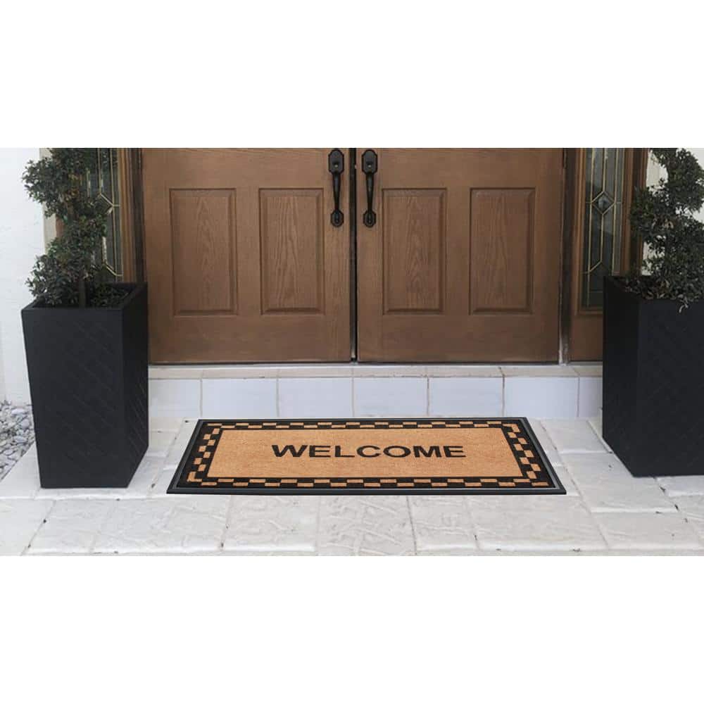Heavy Duty Black and Beige Coir Rubber Outdoor Welcome Doormat