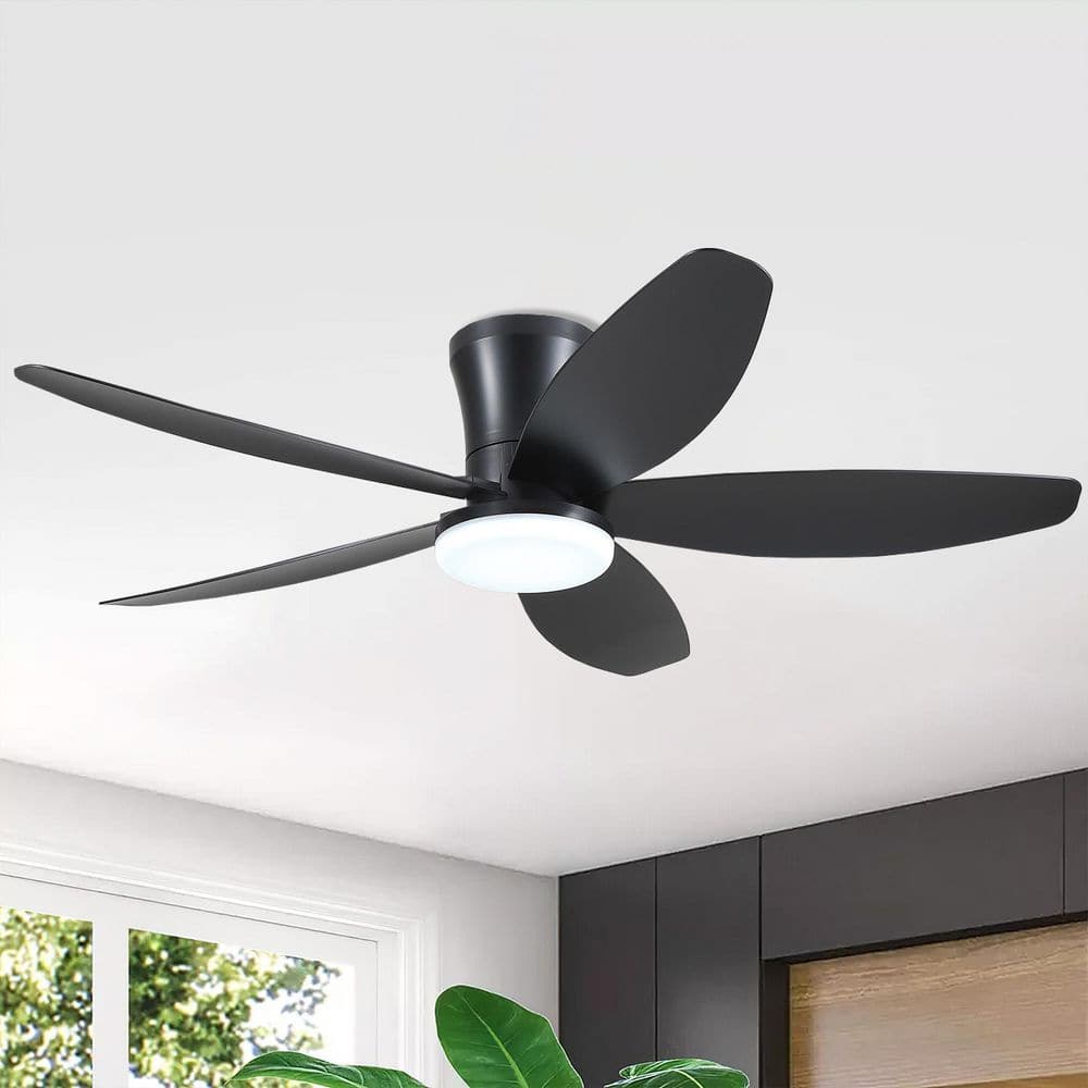 36 in Modern Black App Remote Control Black Flush Mount Standard Ceiling Fan with 3-Color Dimmable LED Light price history on PriceWatchPro