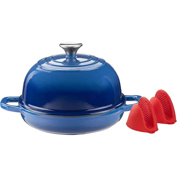 5 qt. Round Cast Iron Dutch Oven Enameled Bread Pot with Dome Lid in Blue for Baking Sourdough with Lid
