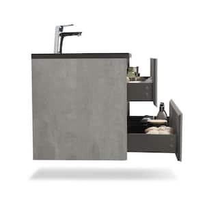 EDI 24 in. W x 18.7 in. D x 19.7 in. H Wood Melamine Vanity Set in Gray with Quartz Sand Surface Top Black Basin