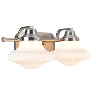 2-Light Brushed Nickel Vanity Light with Opal Etched Glass Shade