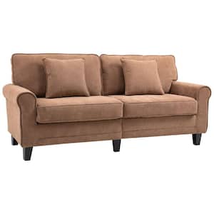 77.5 in. Brown Polyester 3-Seat Sofa with Rolled Arms and Wood Legs