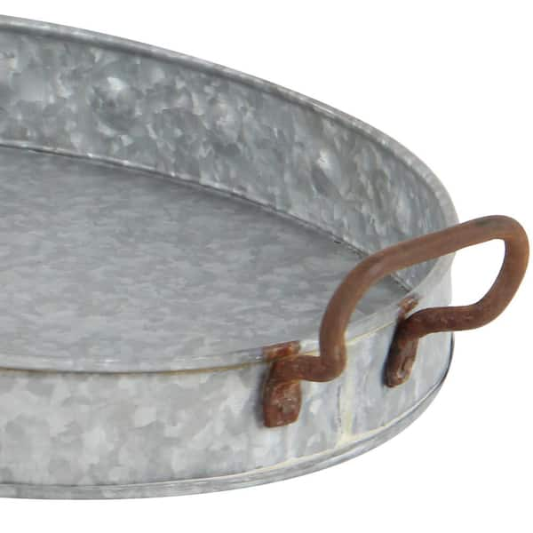 Grey Farmhouse Metal Tray - Set of 3