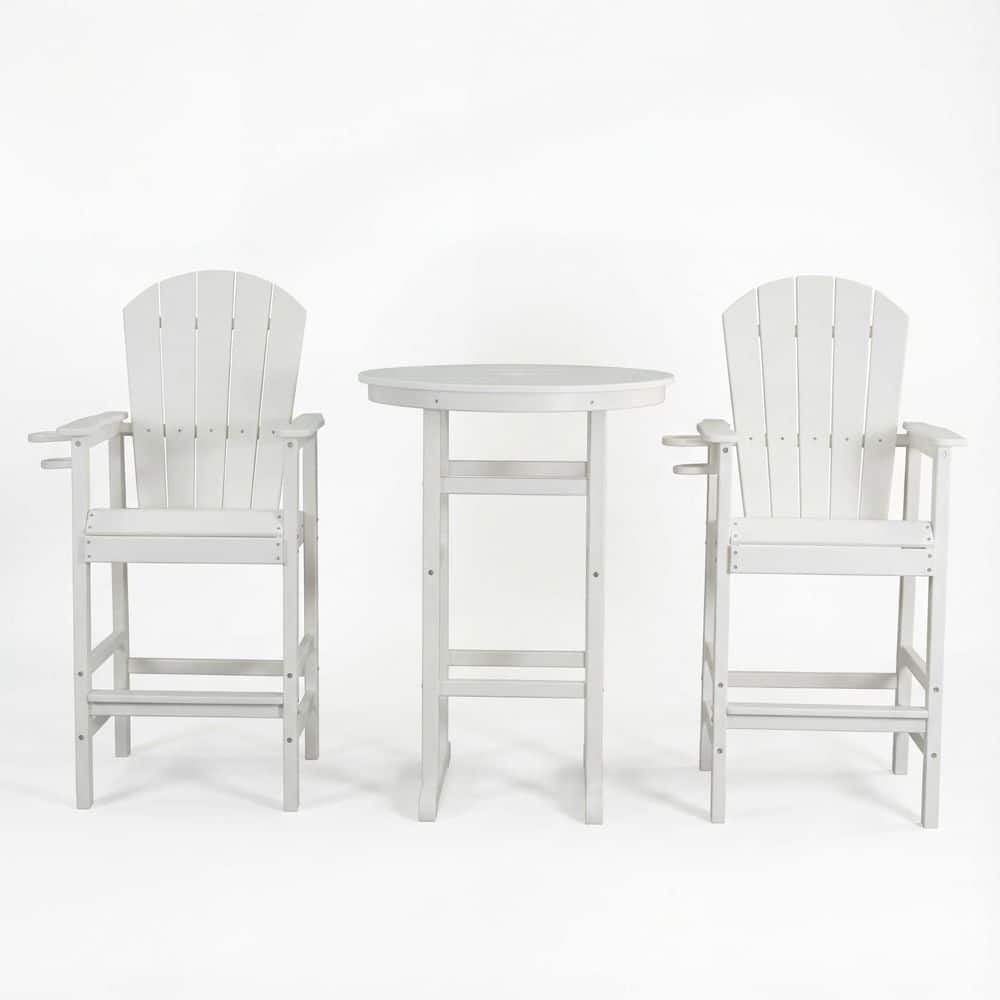 "White 3-Piece HDPE Outdoor Bar Height Bistro Set with 42.1"" Round Pub Table, 2 Bar Stools" price history on PriceWatchPro