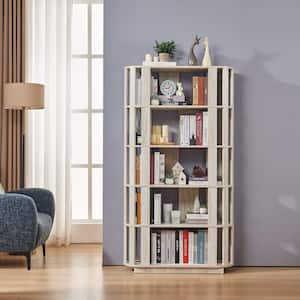 64.56 in. H Light Gray Engineered Wood 5-Tier Oval Open Bookshelf Freestanding MDF Grid Bookcase Commercial Grade