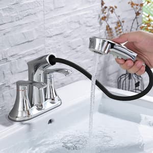 Modern 4 in. Centerset Double Handle High Arc Bathroom Faucet with Drain Kit Included in Chorme