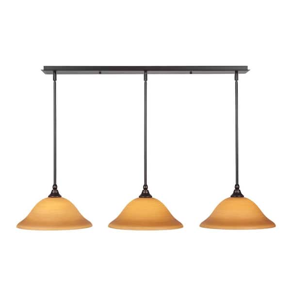 Unbranded Livingston 100-Watt 3 Light Dark Granite Linear Pendant Light with 12 in. Cayenne Linen Glass Shades No Bulbs Included