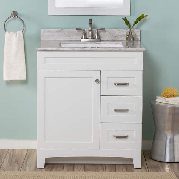 Home Decorators Collection Thornbriar 31 in. W x 22 in. D x 38 in. H Single Sink  Bath Vanity in White with Winter Mist Stone Composite Top