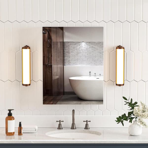 16 in. W x 24 in. H Rectangular Silver Aluminum Recessed/Surface Mount Right Medicine Cabinet with Mirror